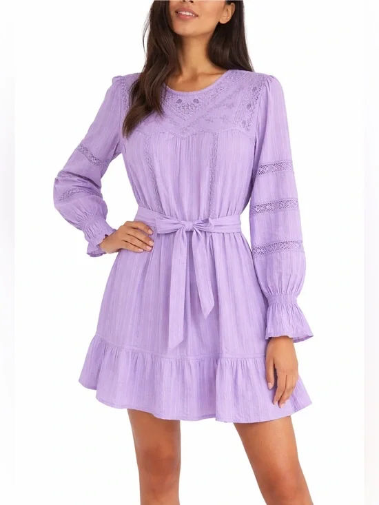 Allison New York Lavender Embroidered Lace Mini Dress Boho Cottagecore NWT Small - Picture 1 of 10